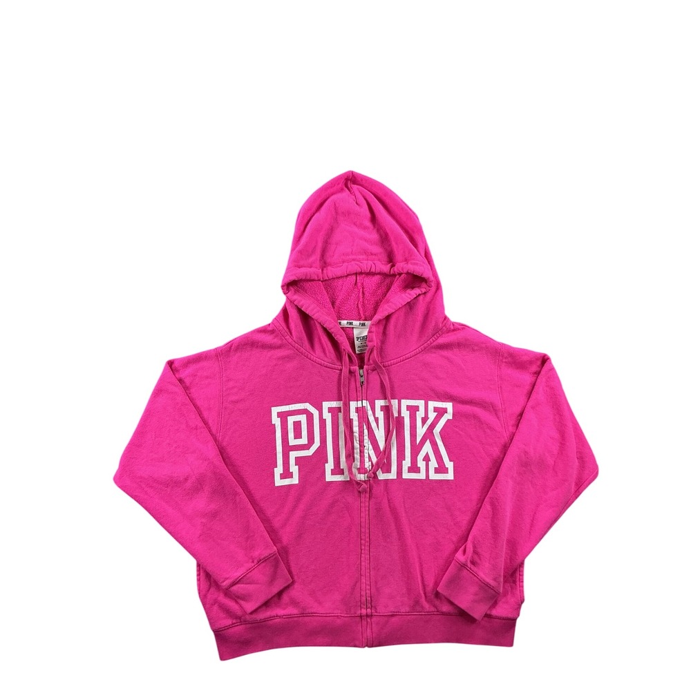 Victoria's Secret PINK Full Zip Hoodie Hot Pink Logo Sweatshirt Medium
